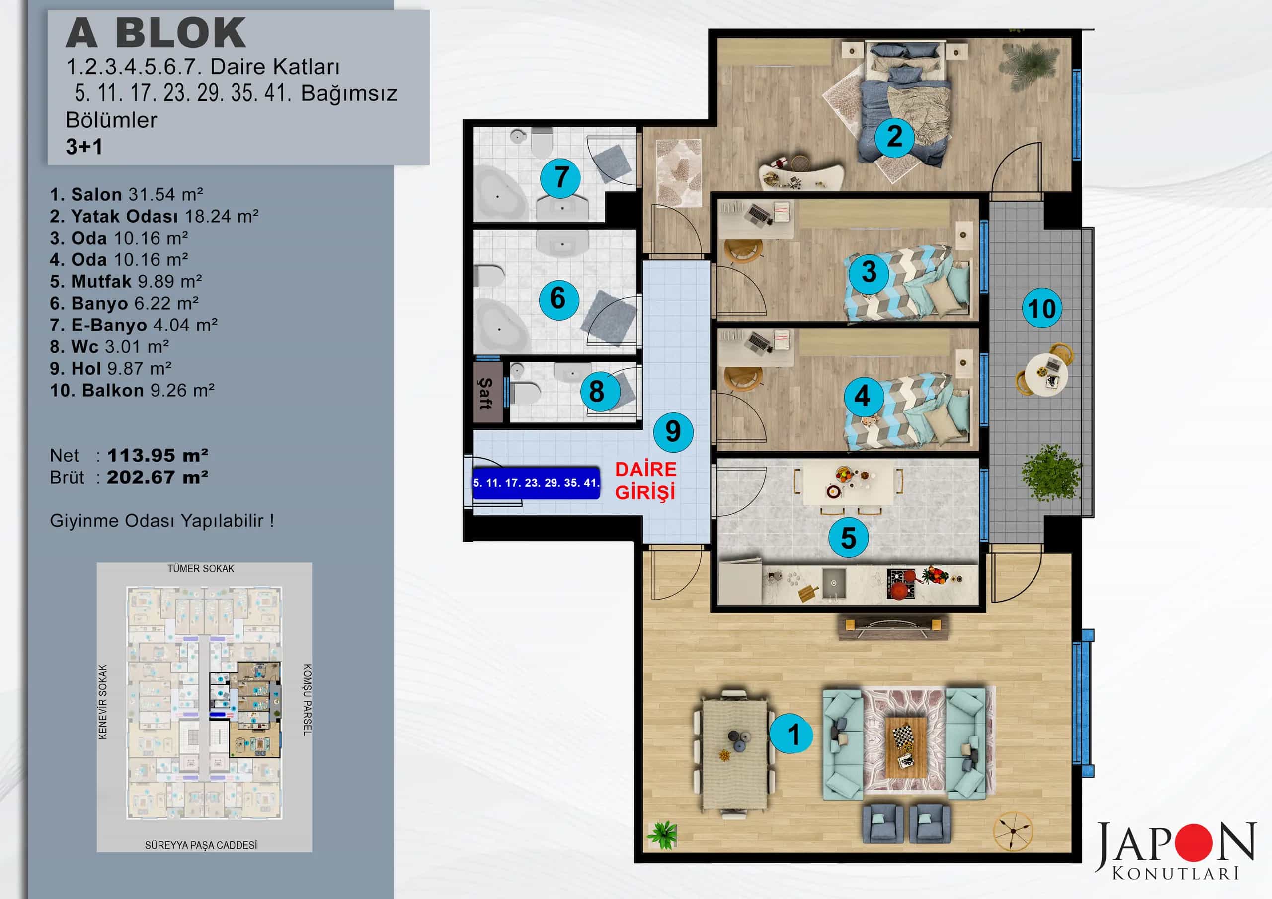 Pendik 27 A Blok 11 No'lu 3+1 Daire – Daire Planı