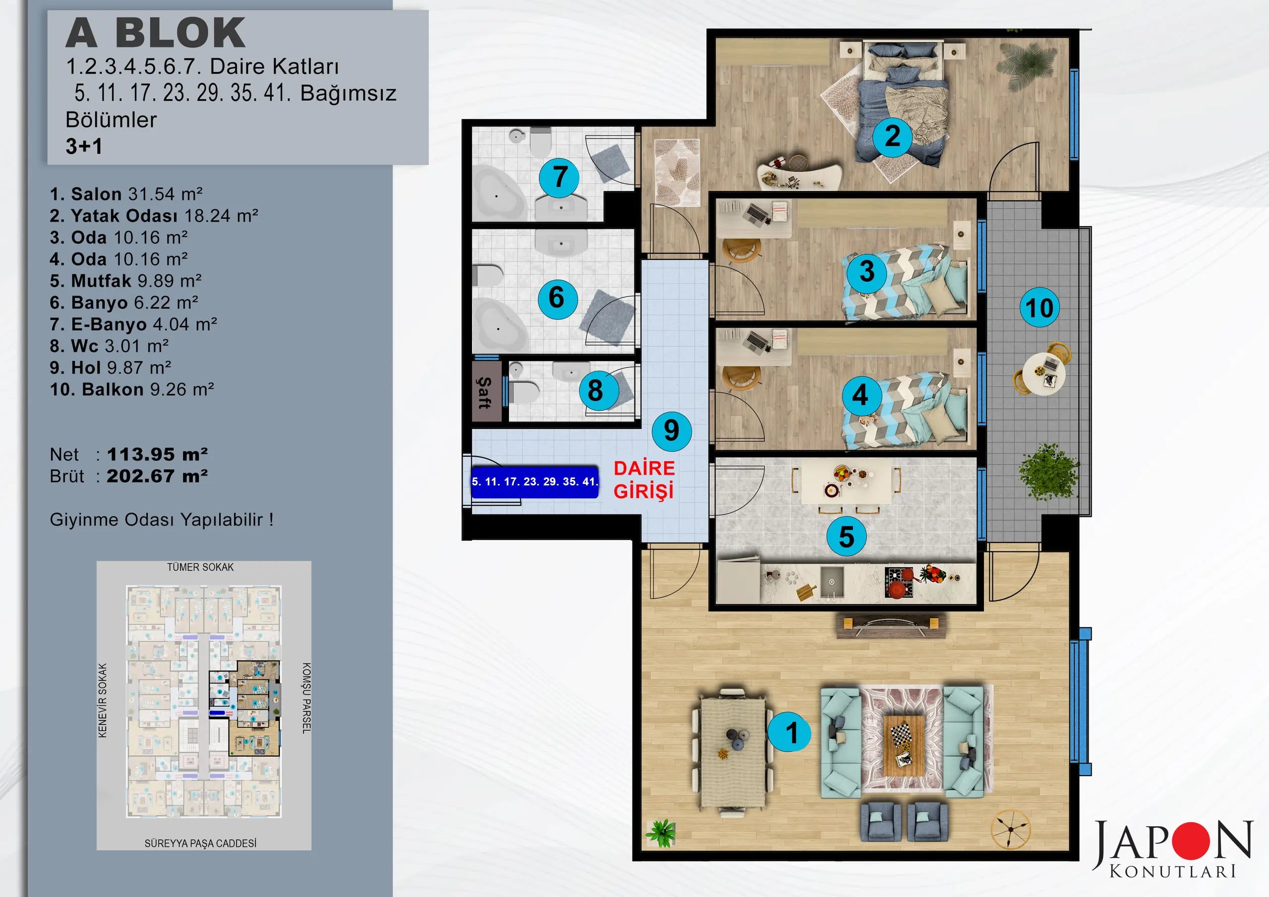 Pendik 27 A Blok 5 No'lu 3+1 Daire – Daire Planı