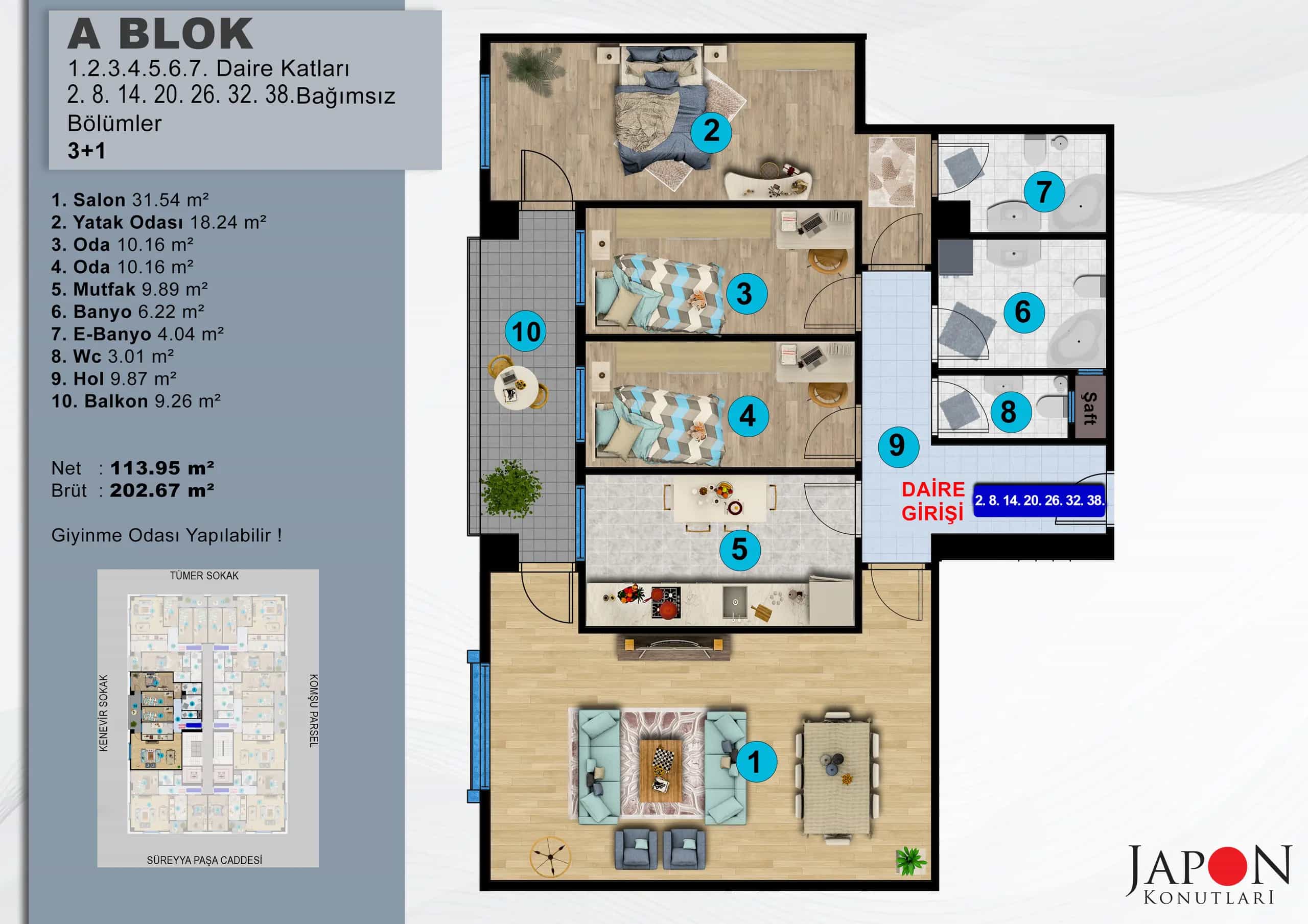 Pendik 27 A Blok 8 No'lu 3+1 Daire – Daire Planı