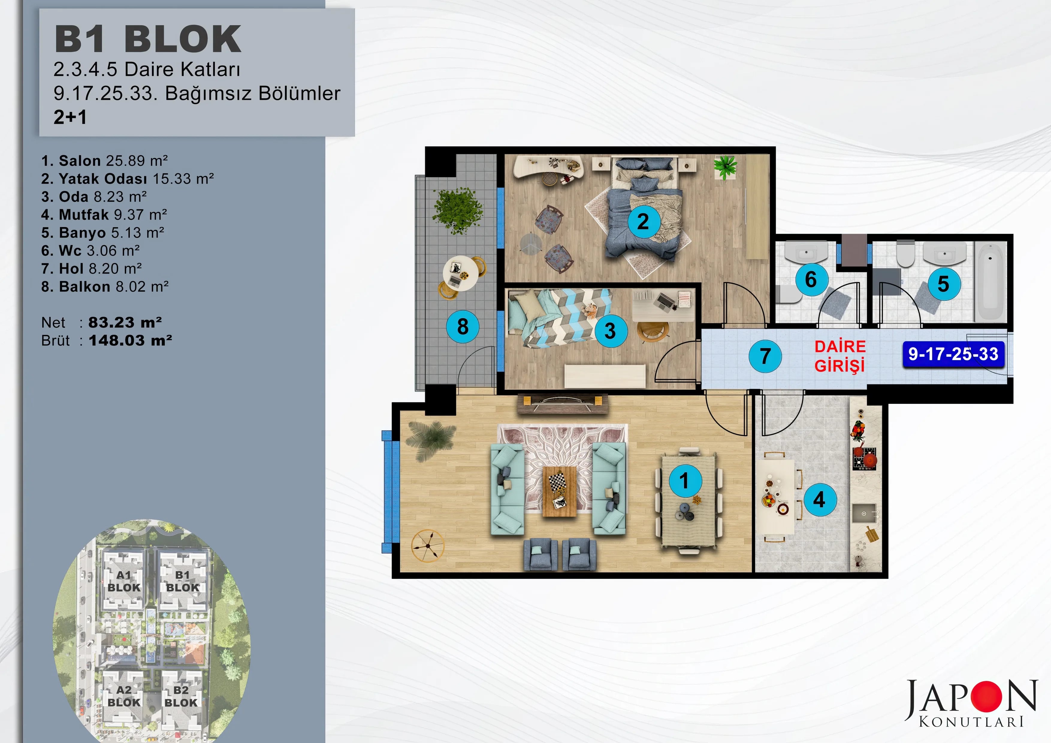 Sancaktepe 25 B1 Blok 9 No'lu 2+1 Daire – Daire Planı