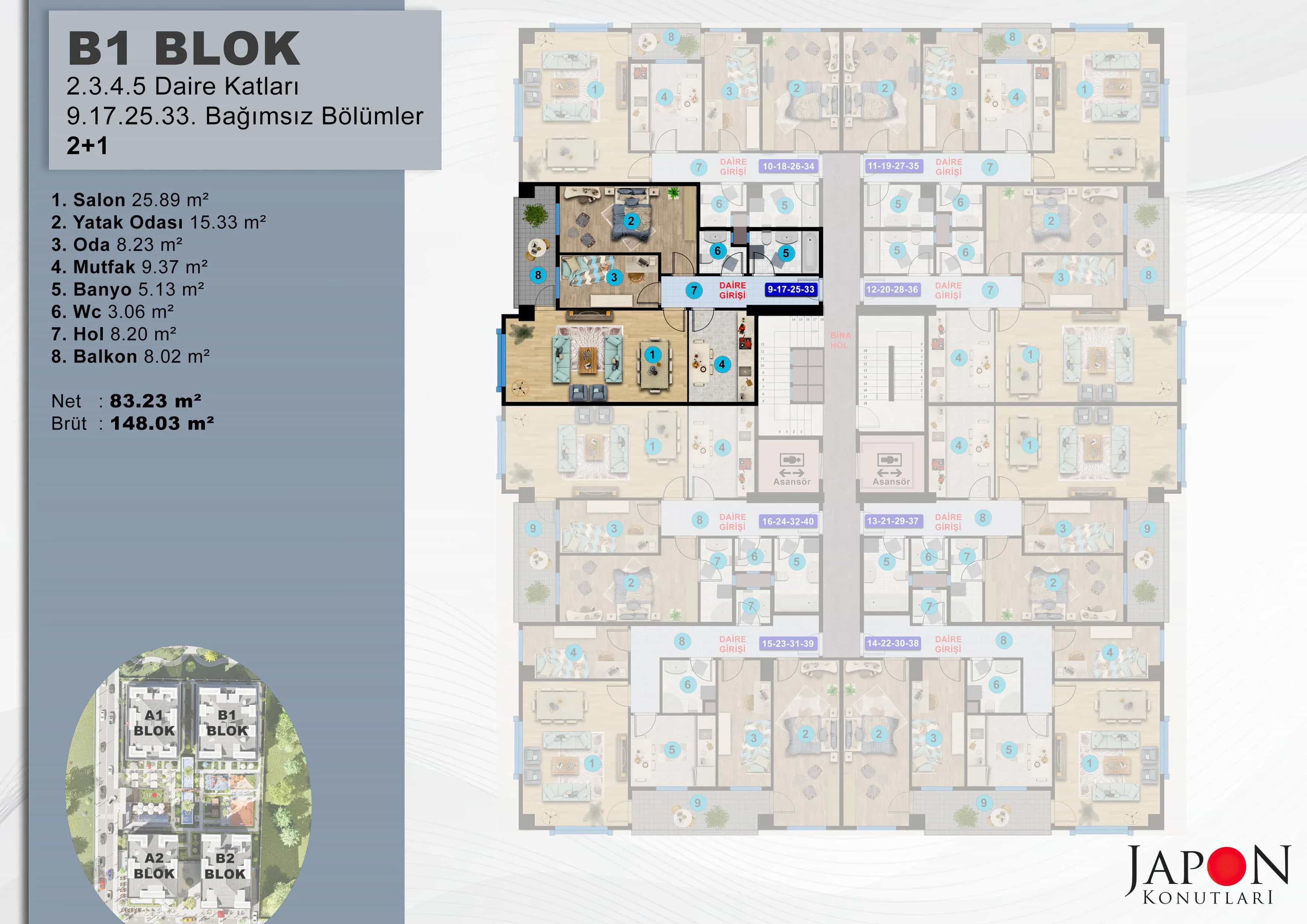 Sancaktepe 25 B1 Blok 9 No'lu 2+1 Daire – Vaziyet Planı