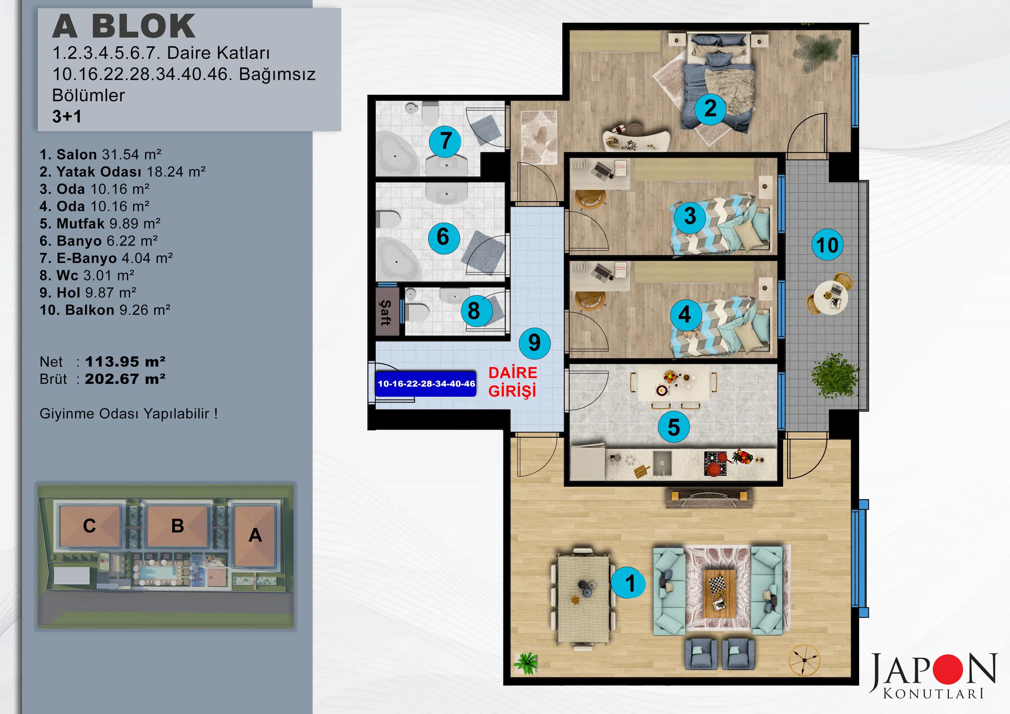 Sancaktepe 26 A Blok 40 No'lu 3+1 Daire – Daire Planı