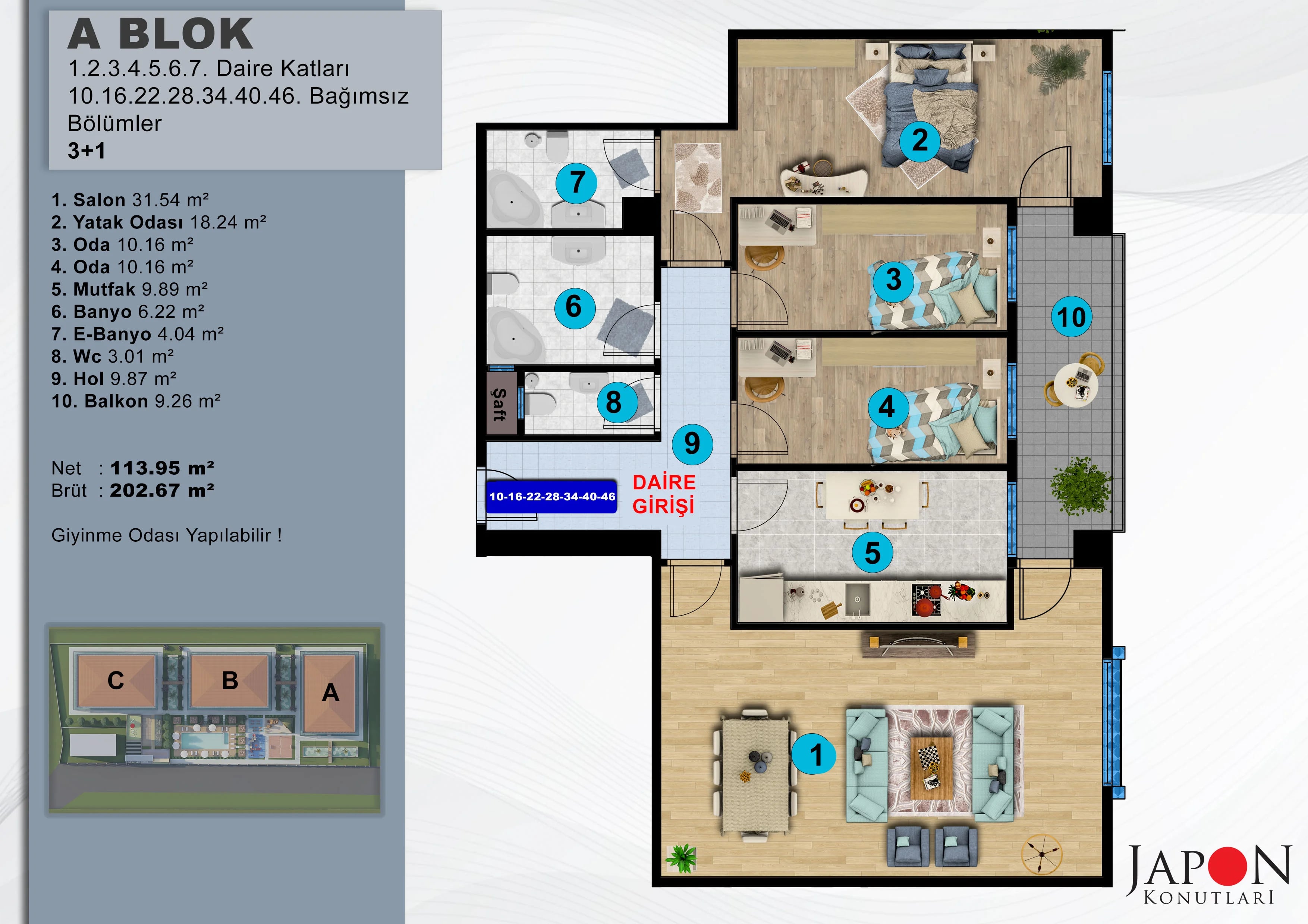 Sancaktepe 26 A Blok 40 No'lu 3+1 Daire – Daire Planı
