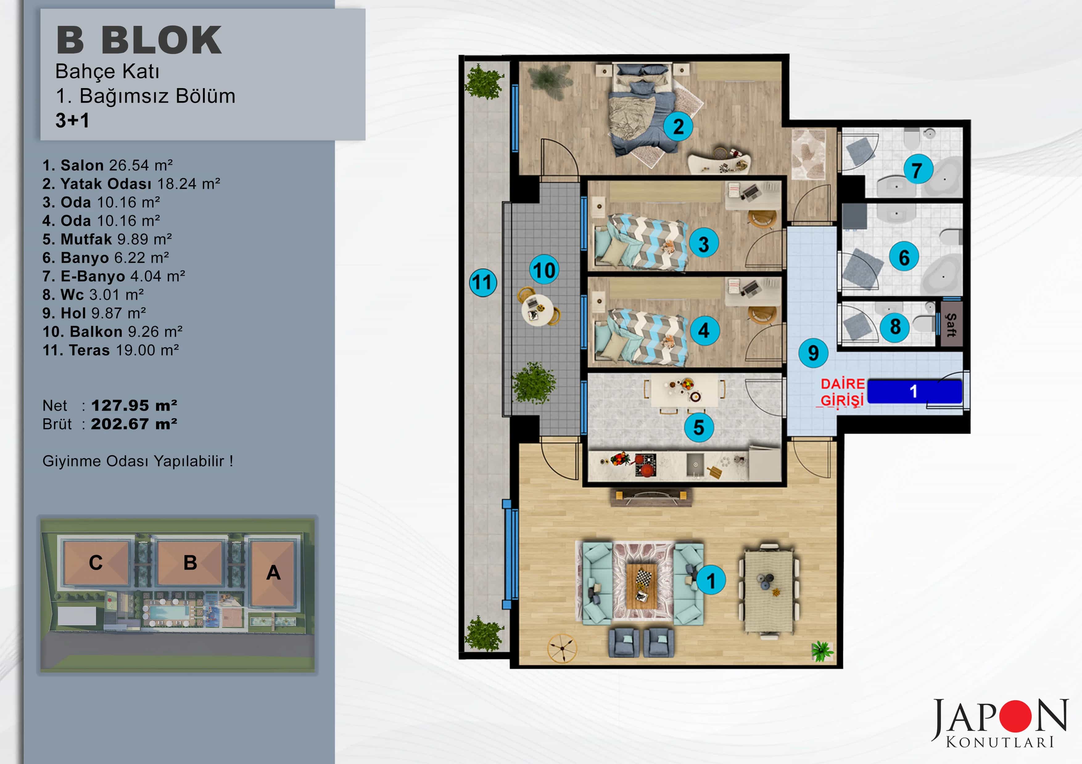 Sancaktepe 26 B Blok 1 No'lu 3+1 Daire – Daire Planı