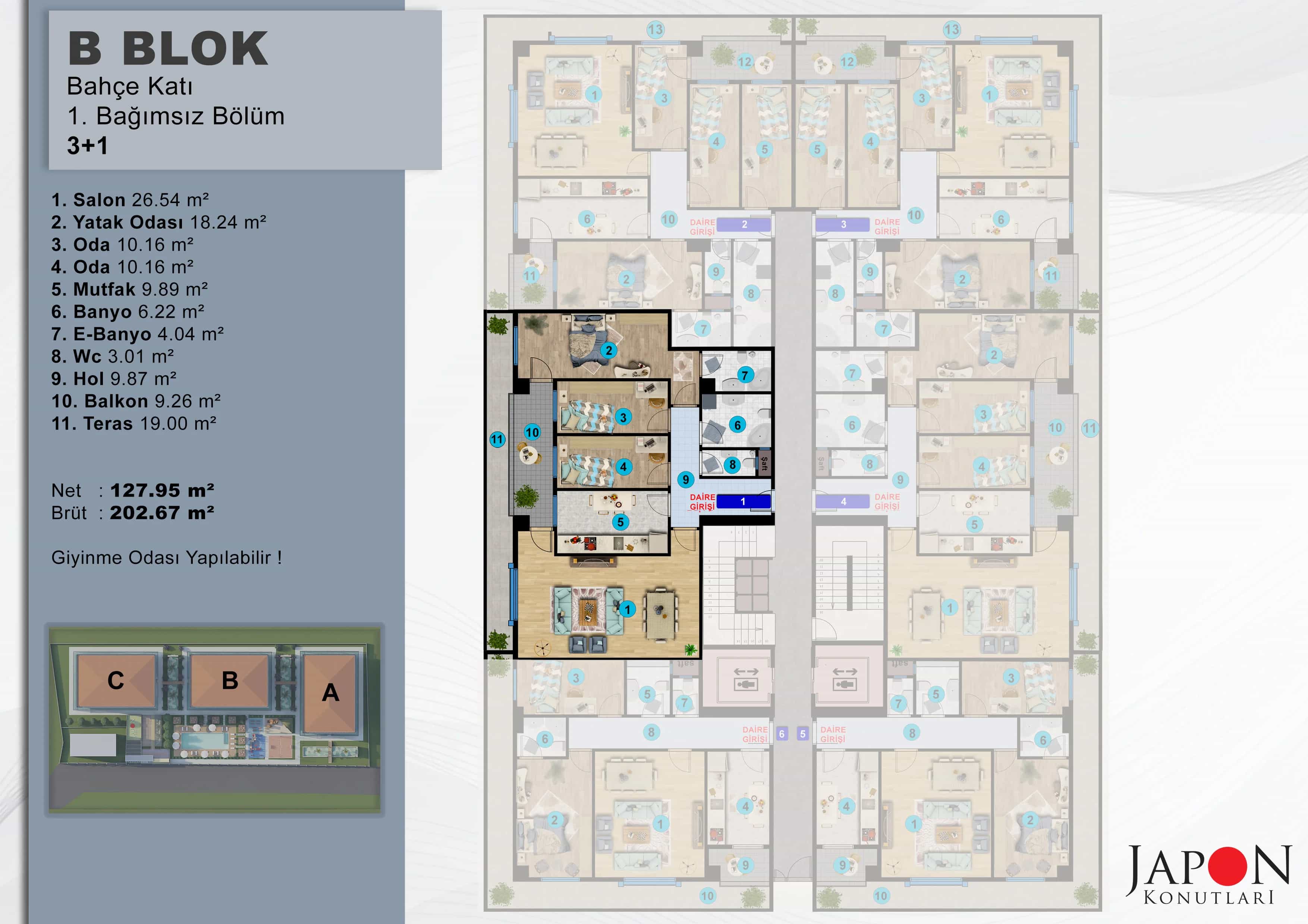 Sancaktepe 26 B Blok 1 No'lu 3+1 Daire – Vaziyet Planı