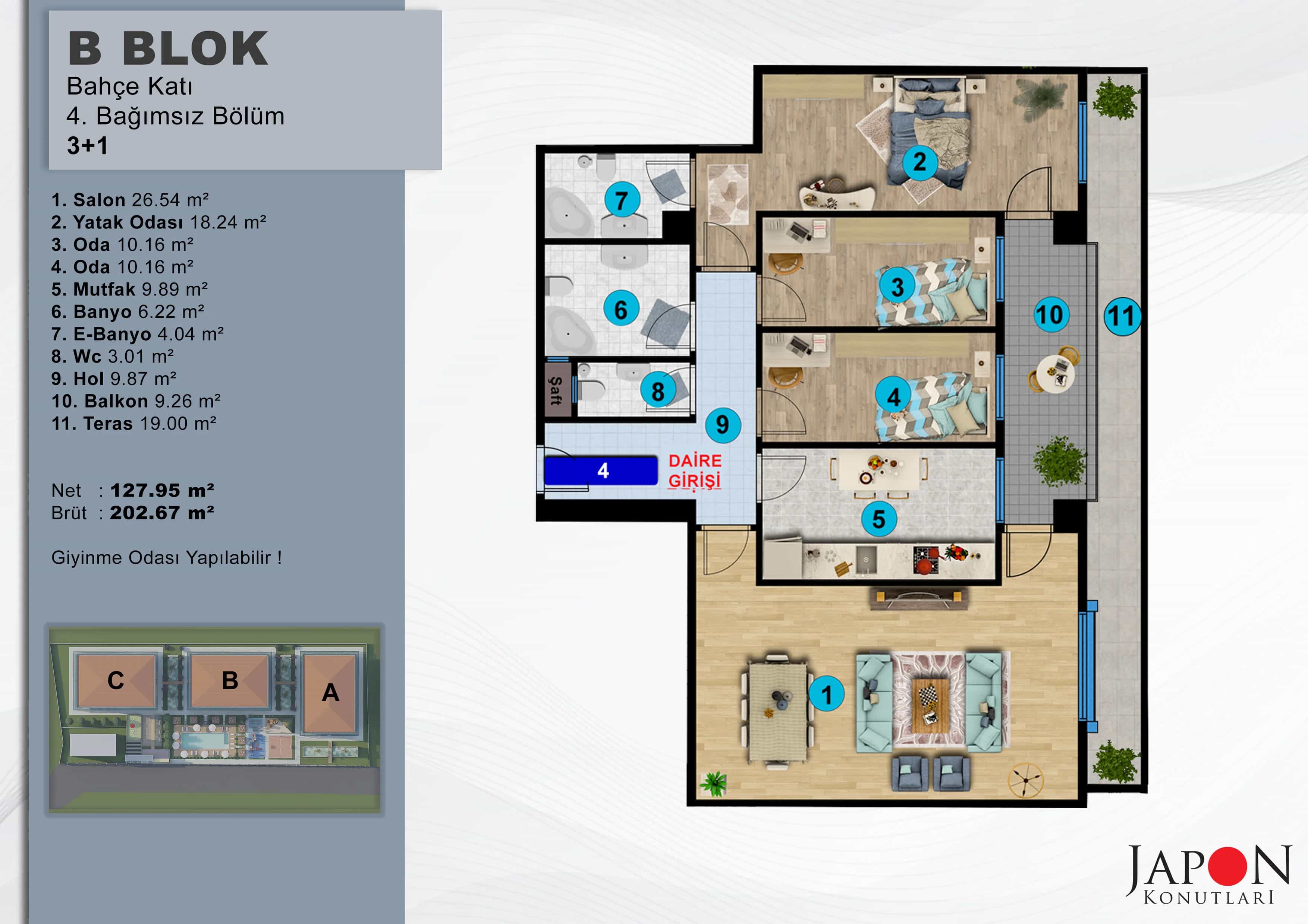 Sancaktepe 26 B Blok 4 No'lu 3+1 Daire – Daire Planı