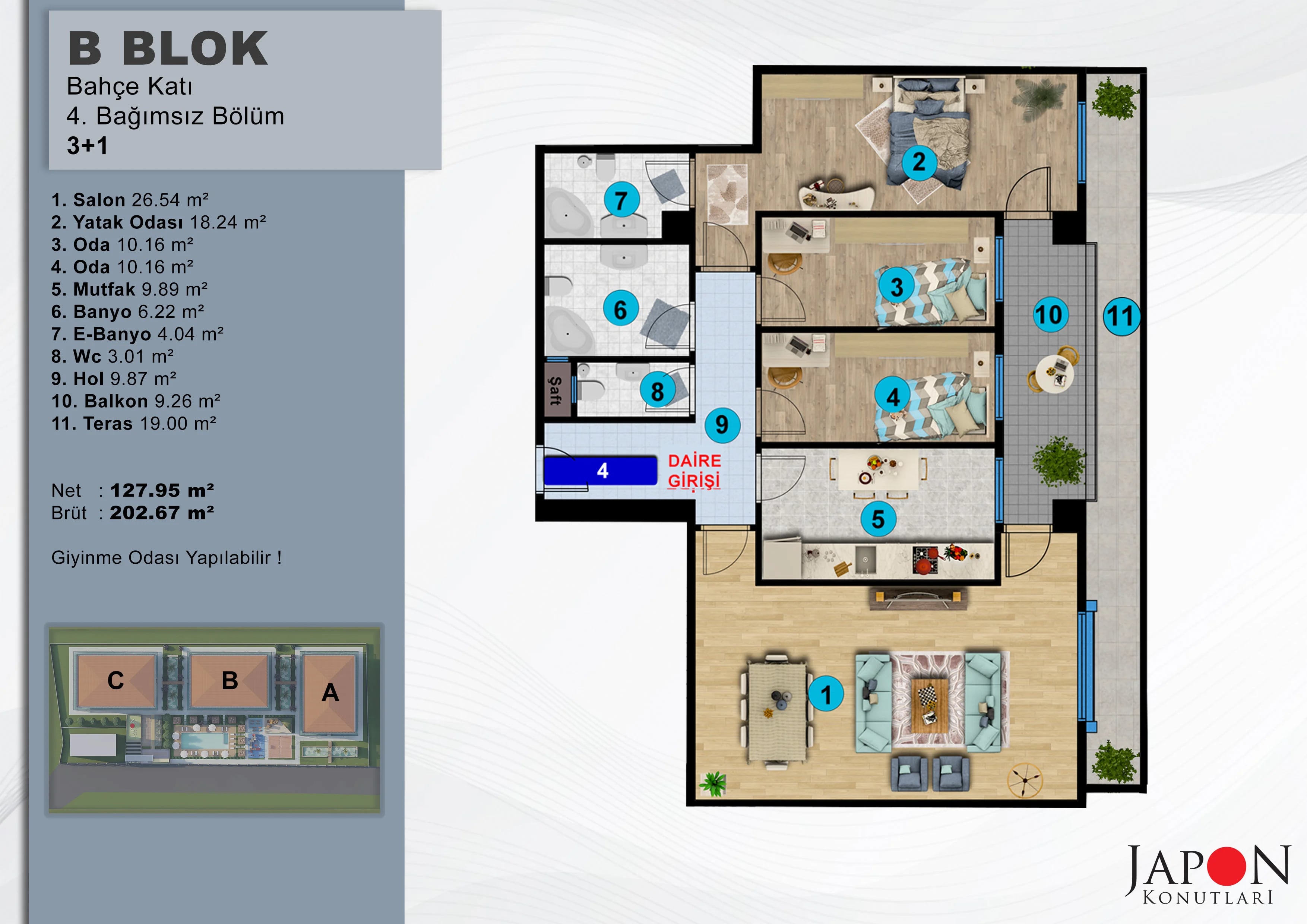 Sancaktepe 26 B Blok 4 No'lu 3+1 Daire – Daire Planı