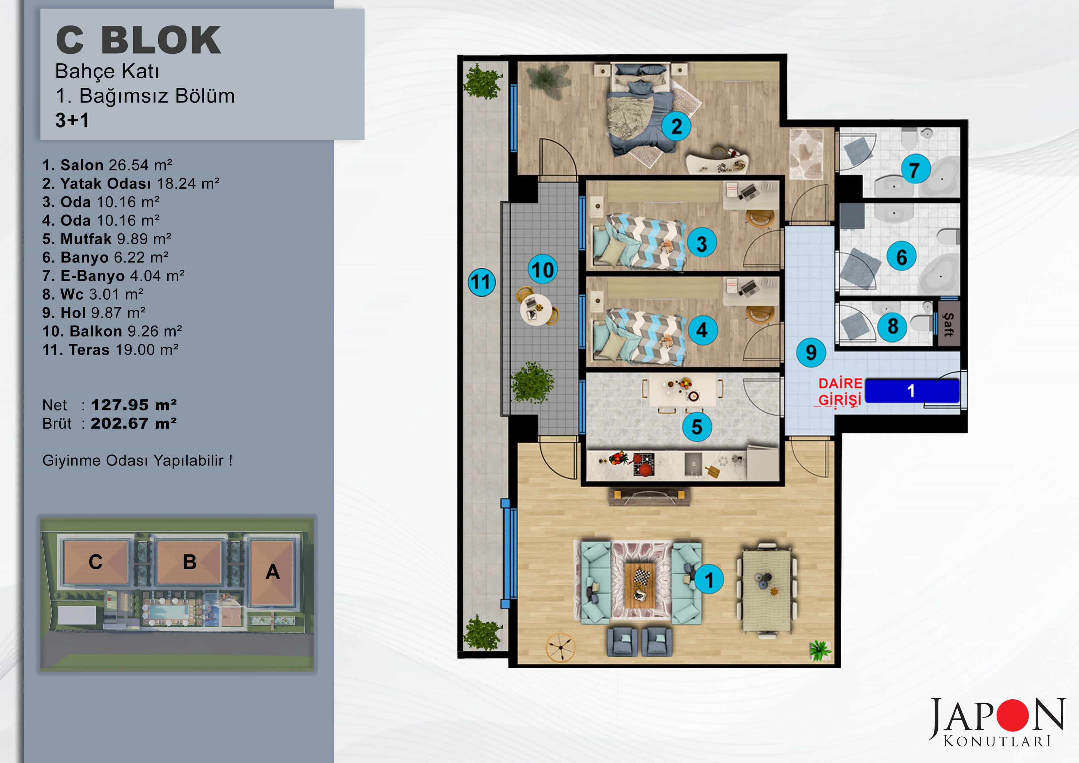 Sancaktepe 26 C Blok 1 No'lu 3+1 Daire – Daire Planı
