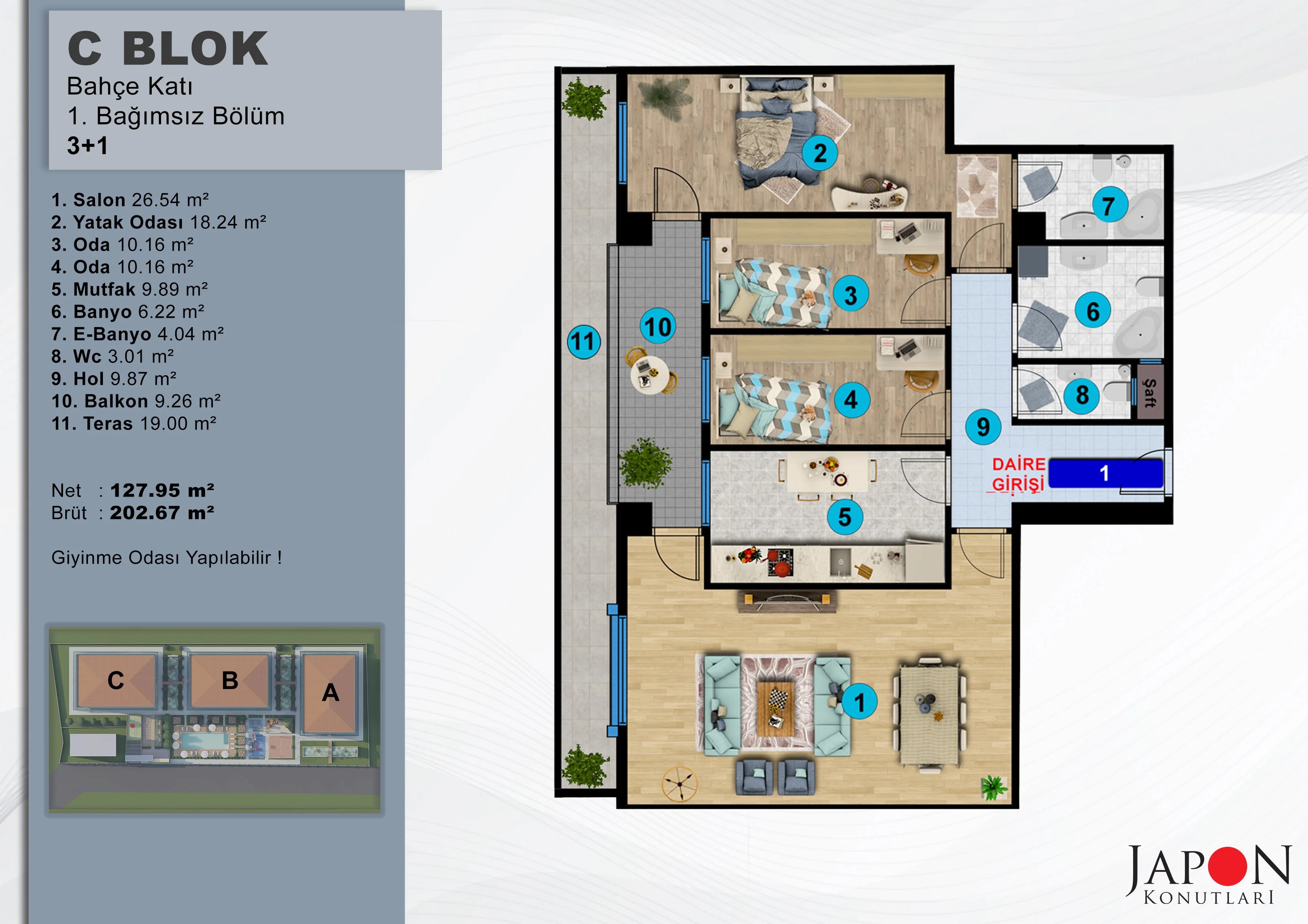 Sancaktepe 26 C Blok 1 No'lu 3+1 Daire – Daire Planı