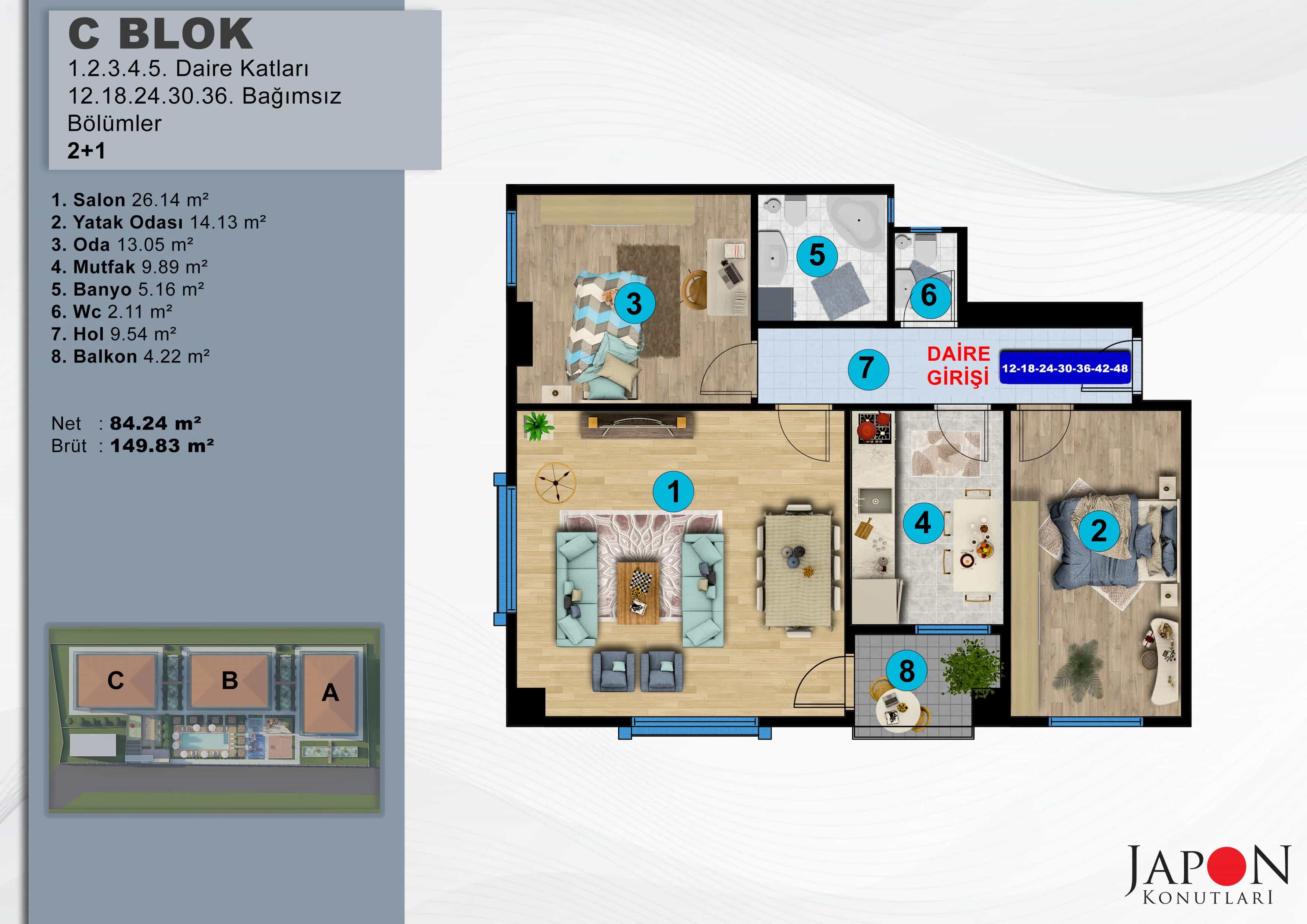 Sancaktepe 26 C Blok 36 No'lu 2+1 Daire – Daire Planı
