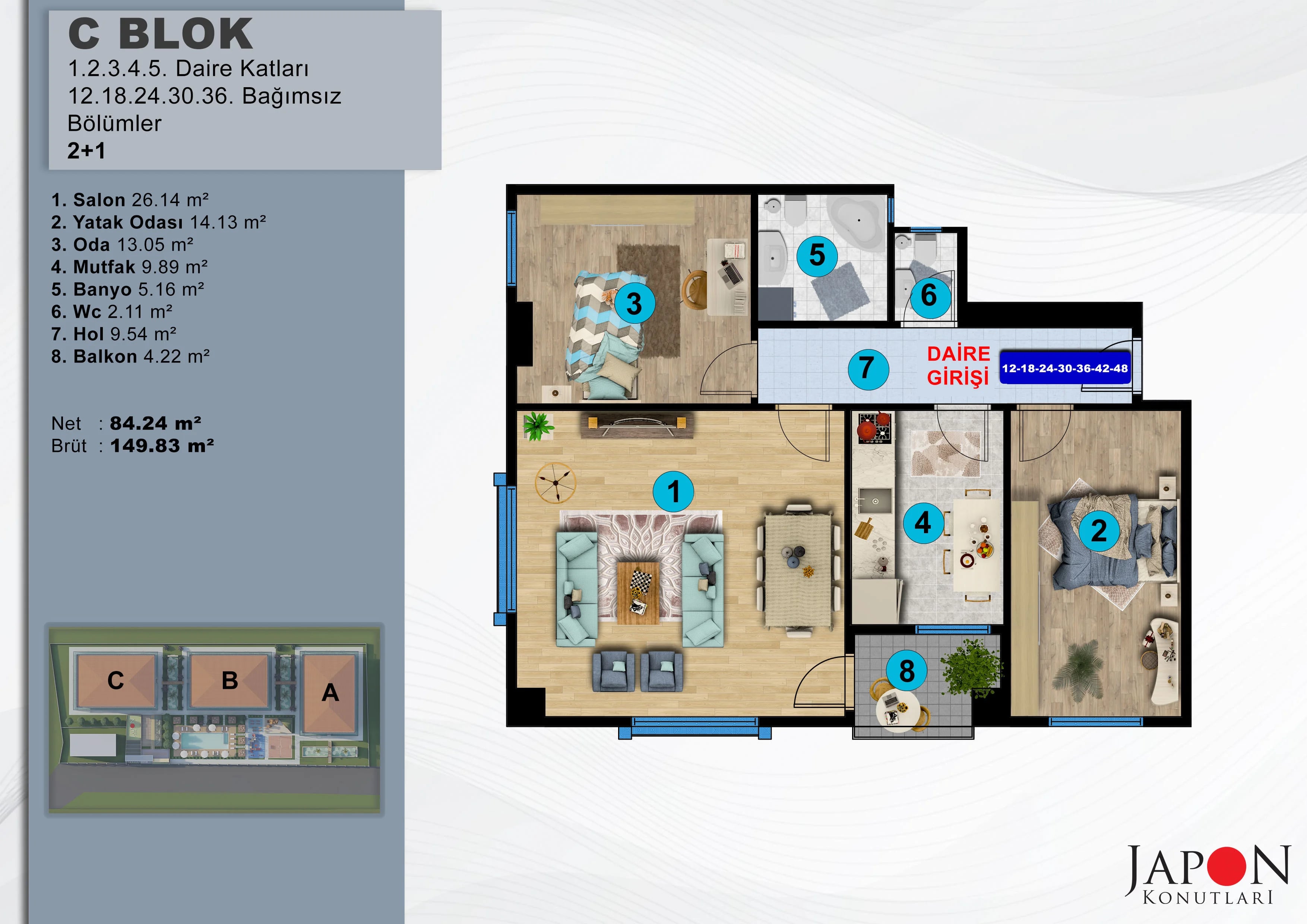 Sancaktepe 26 C Blok 36 No'lu 2+1 Daire – Daire Planı